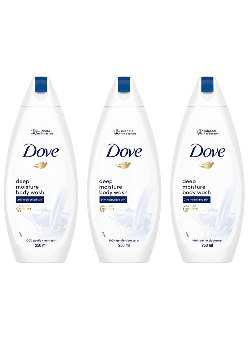 Dove Deeply Nourishing Body Wash | 250 ml | Moisturizing Body Wash For Softer, Smoother Skin | Dove Body Wash for Women & Men | Body Wash for Dry Skin (Pack of 3) - Image 1